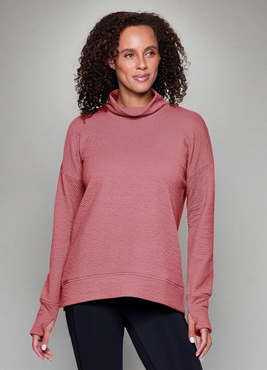 RBX Active Women's Ultra Soft Quilted Cowl Neck Pullover Sweatshirt