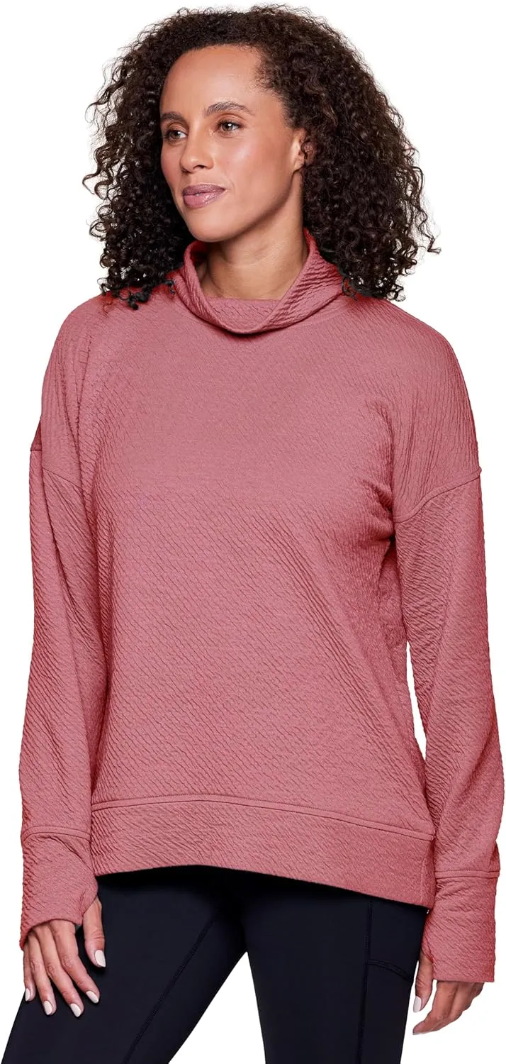 RBX Active Women's Ultra Soft Quilted Cowl Neck Pullover Sweatshirt