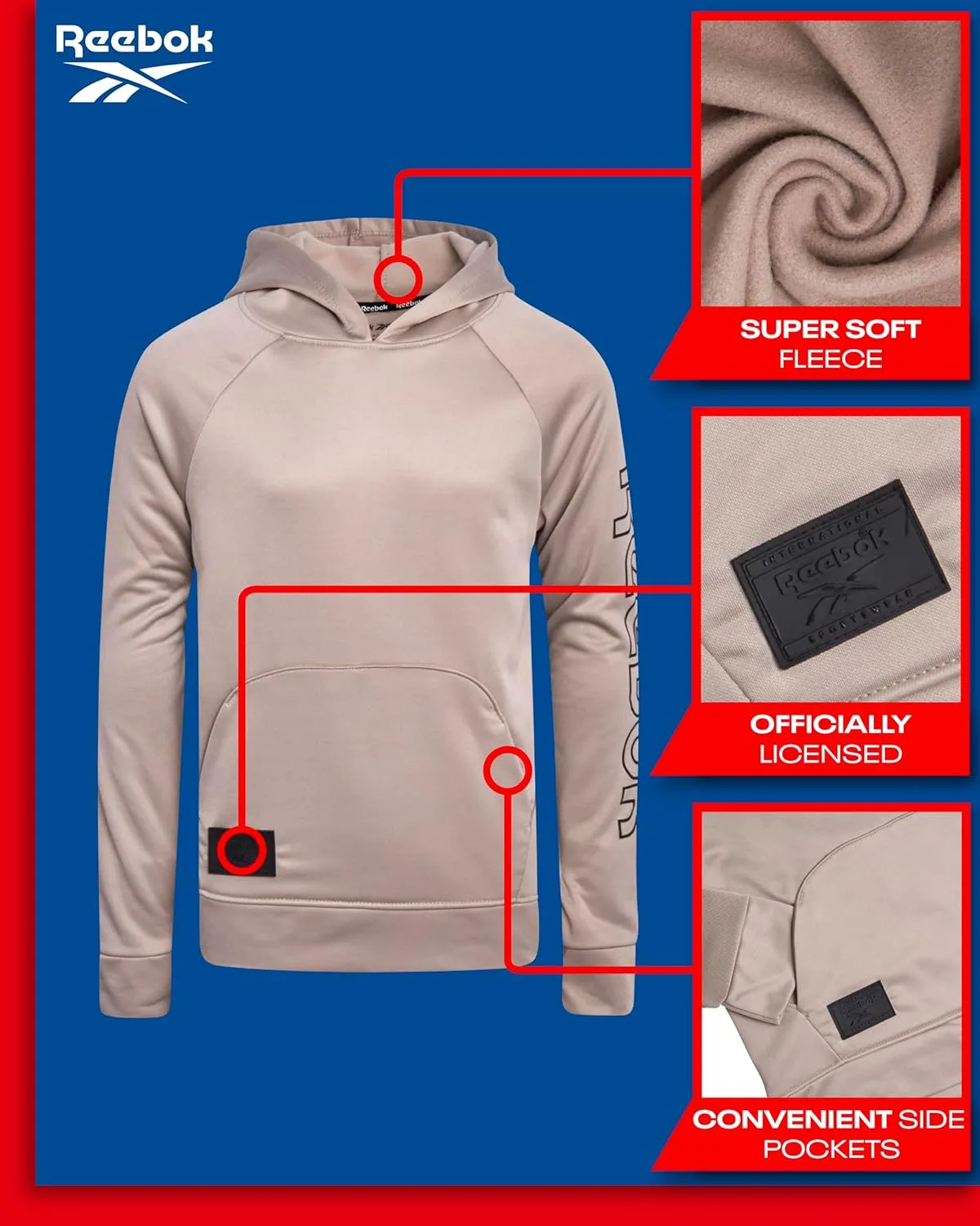 Reebok Boys Sweatshirt  Active Fleece Pullover Hoodie (Size: 4-20)