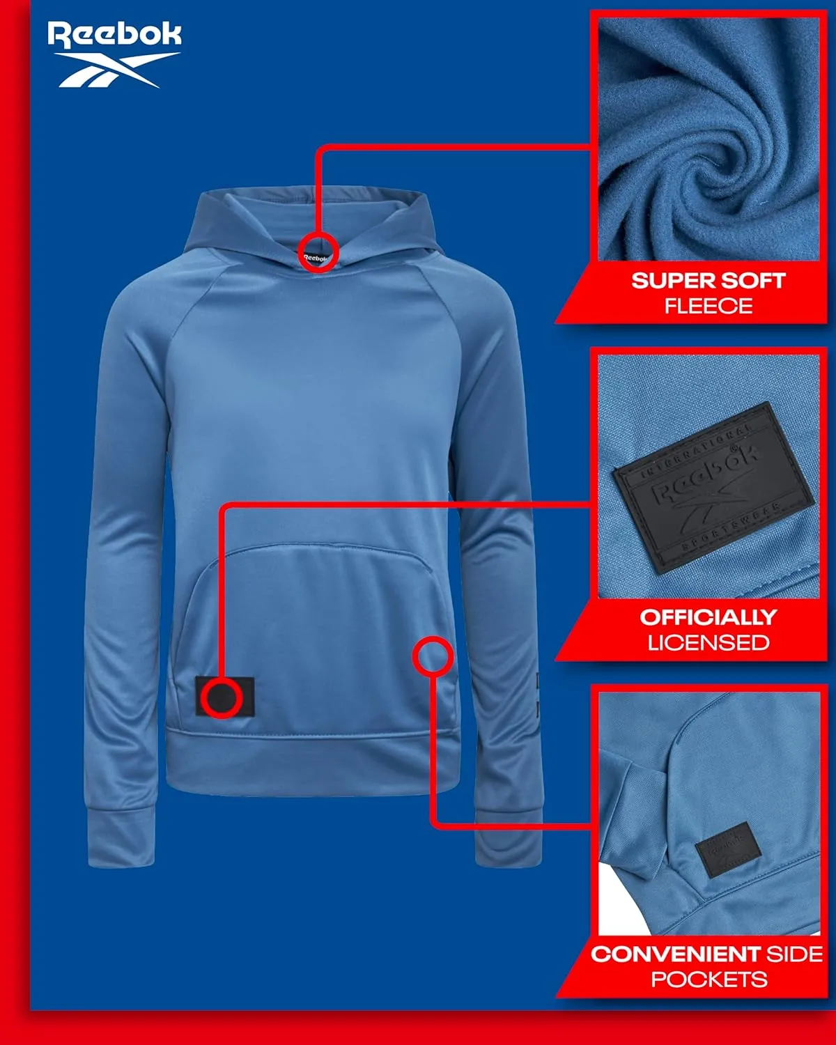 Reebok Boys Sweatshirt  Active Fleece Pullover Hoodie (Size: 4-20)