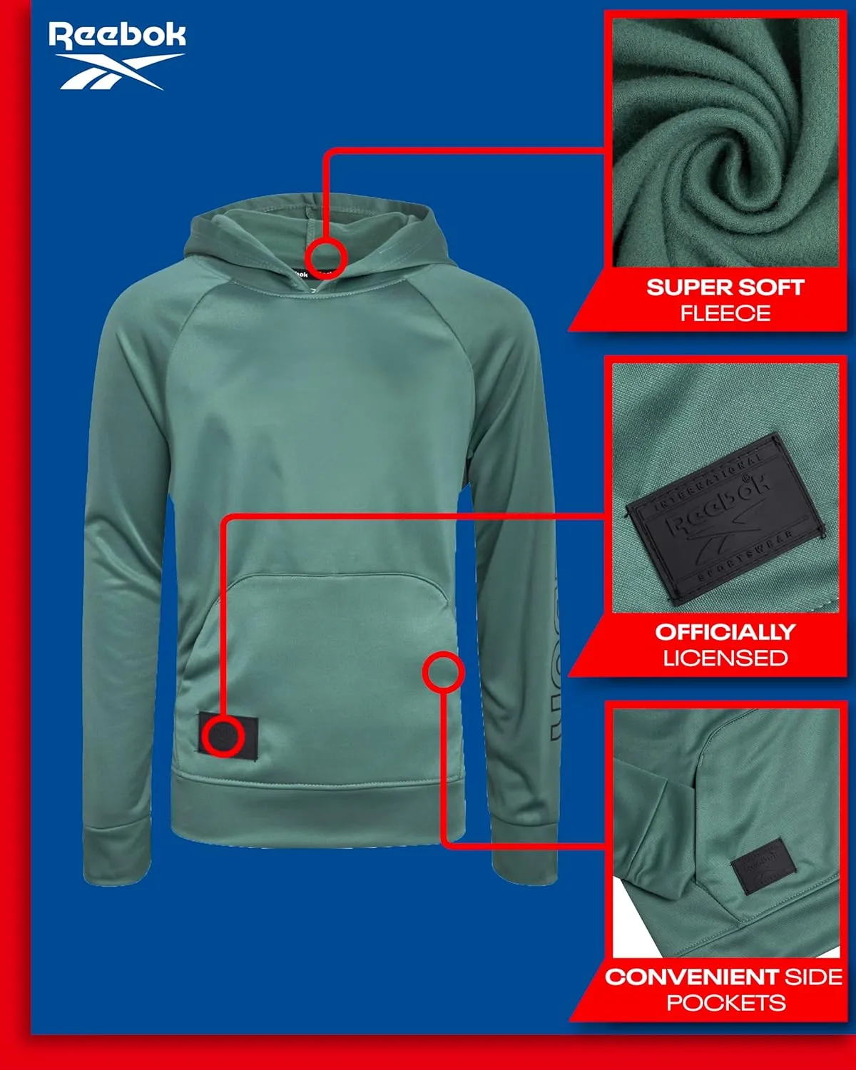 Reebok Boys Sweatshirt  Active Fleece Pullover Hoodie (Size: 4-20)