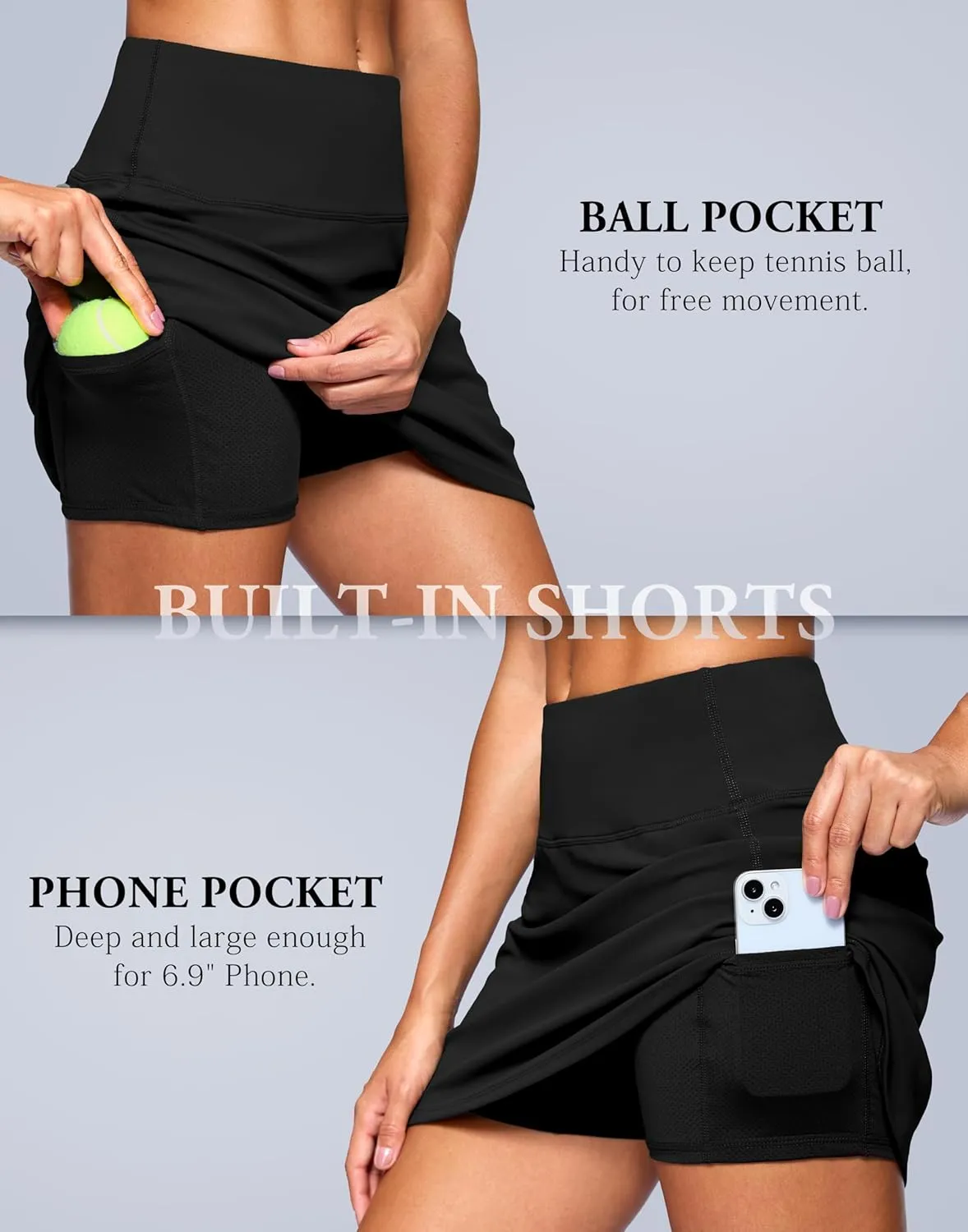 SANTINY 14" Skorts for Women with 2 Pockets High Waisted A Line Casual Pickleball Golf Skort Athletic Tennis Skirt