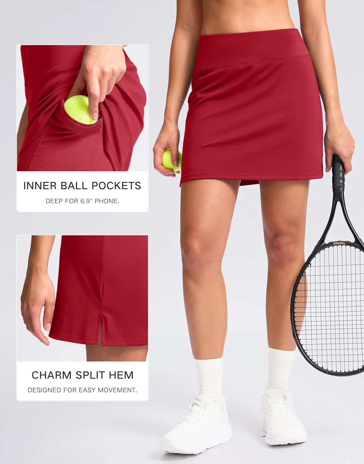 SANTINY 16" Skorts for Women with 2 Pockets High Waisted A Line Pickleball Golf Skort Casual Athletic Tennis Skirt
