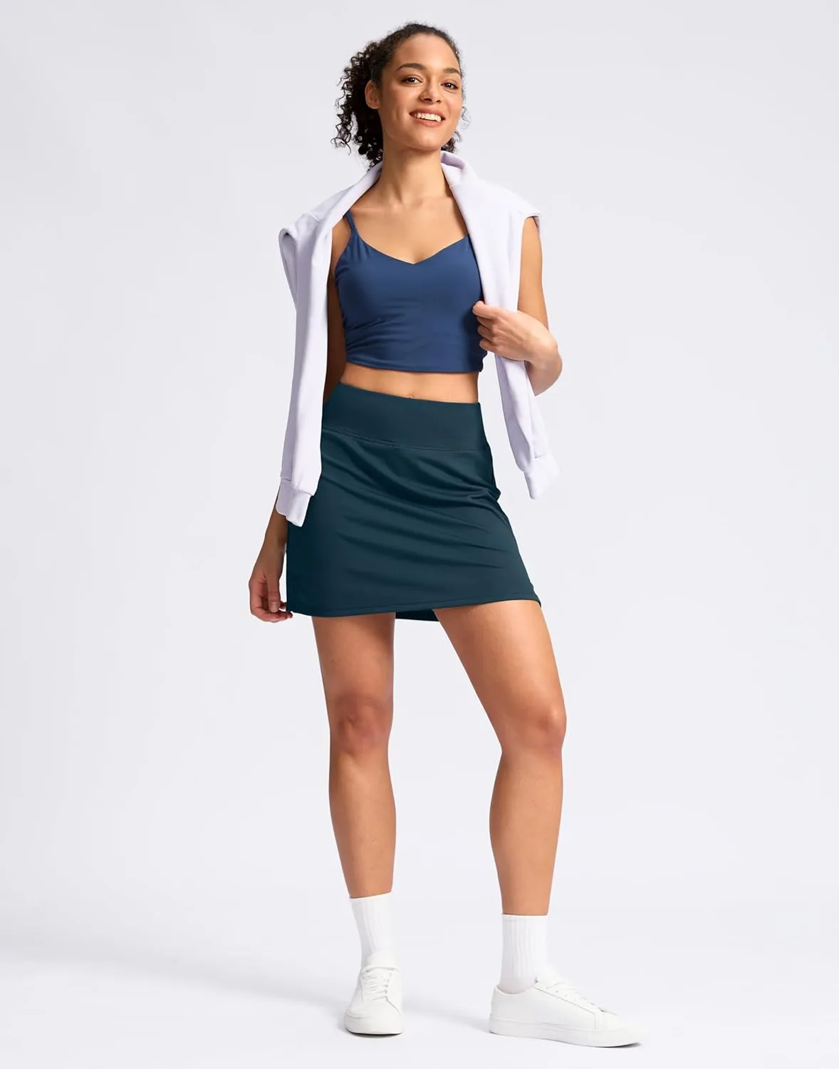 SANTINY 16" Skorts for Women with 2 Pockets High Waisted A Line Pickleball Golf Skort Casual Athletic Tennis Skirt