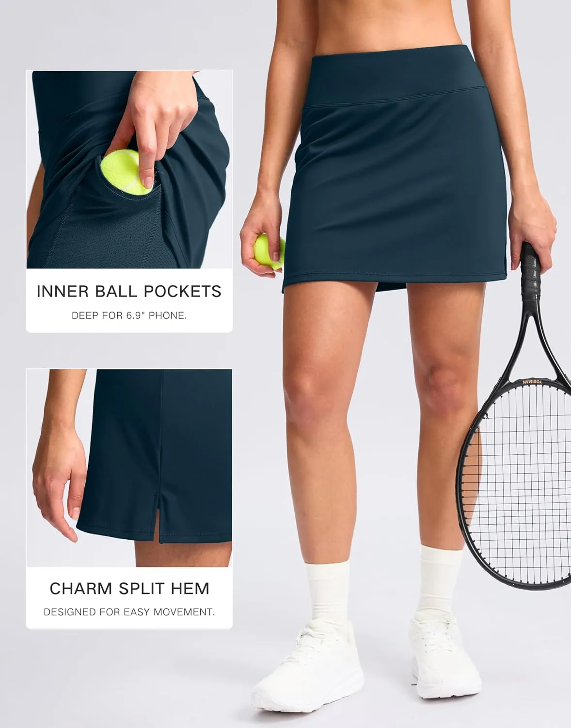 SANTINY 16" Skorts for Women with 2 Pockets High Waisted A Line Pickleball Golf Skort Casual Athletic Tennis Skirt