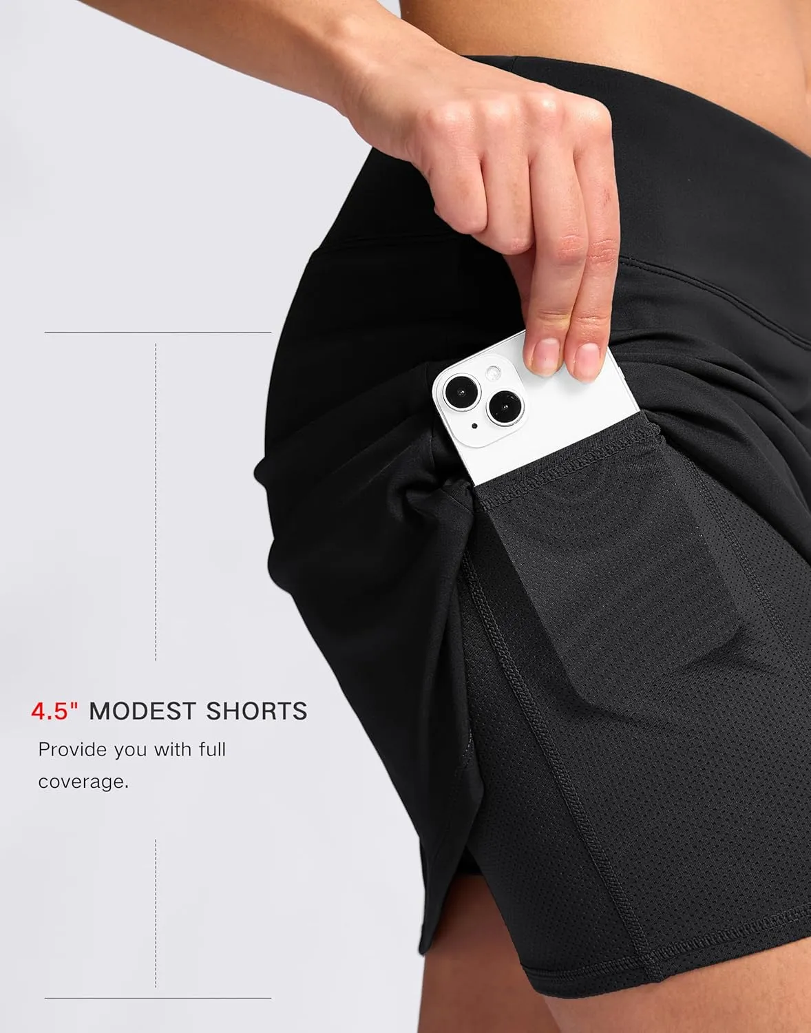 SANTINY 16" Skorts for Women with 2 Pockets High Waisted A Line Pickleball Golf Skort Casual Athletic Tennis Skirt