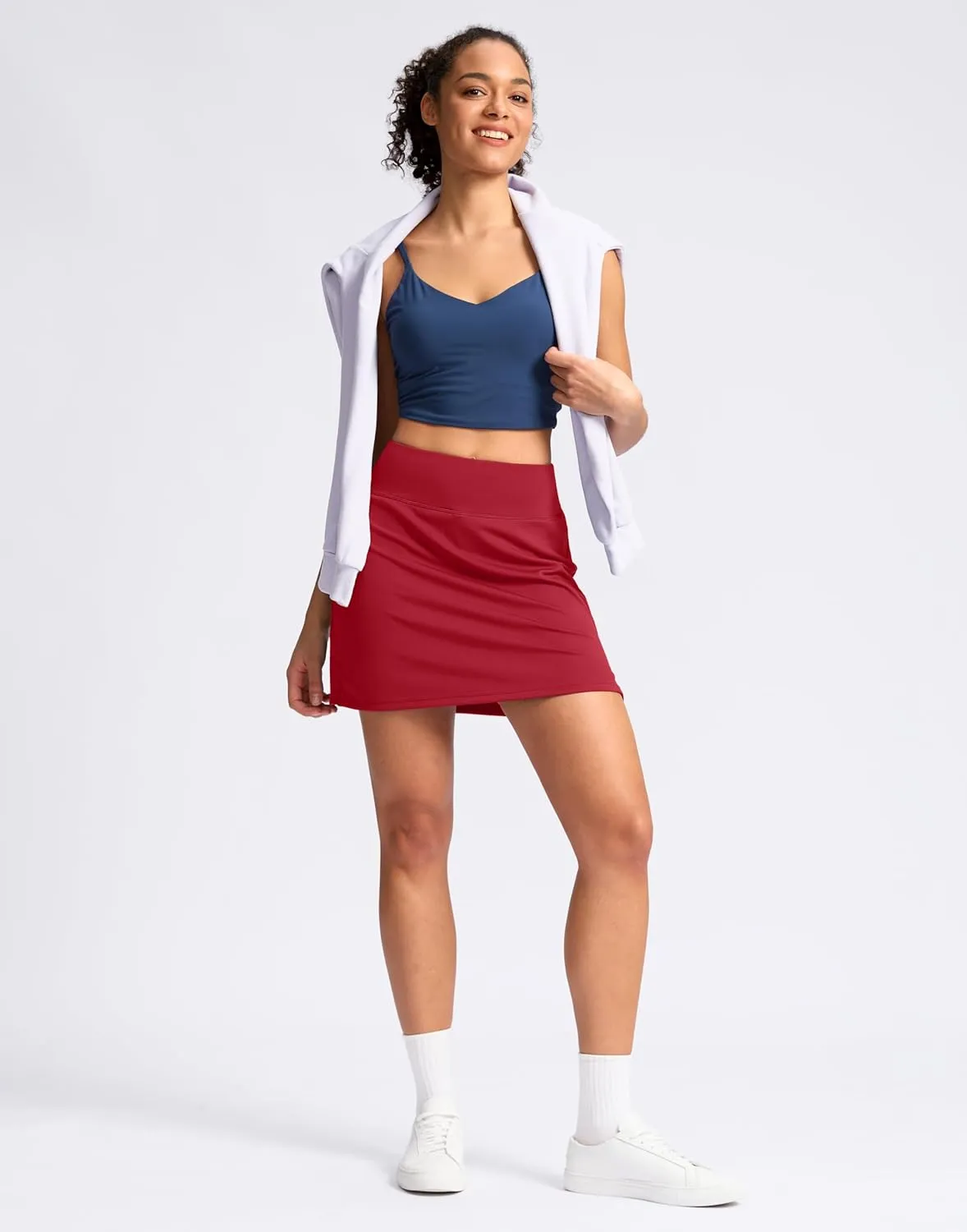 SANTINY 16" Skorts for Women with 2 Pockets High Waisted A Line Pickleball Golf Skort Casual Athletic Tennis Skirt