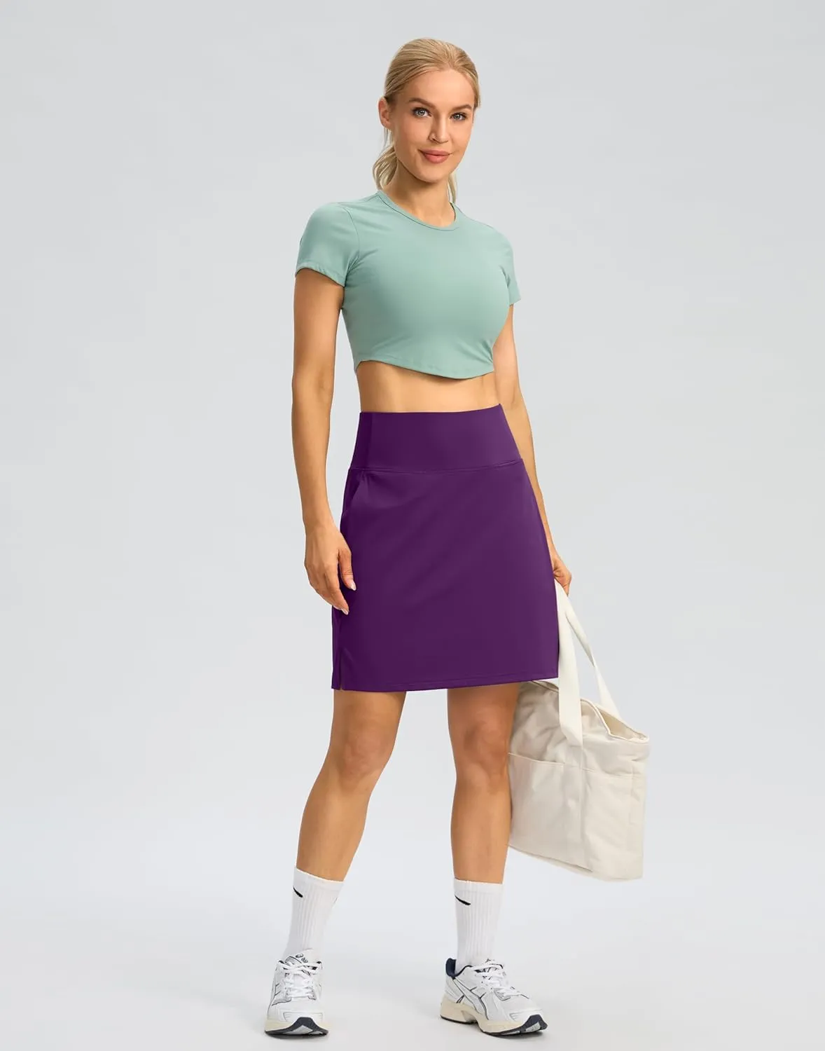 SANTINY 18" Skorts for Women 3 Pockets High Waist Long Athletic Tennis Skirt Golf Skort for Casual Summer Travel