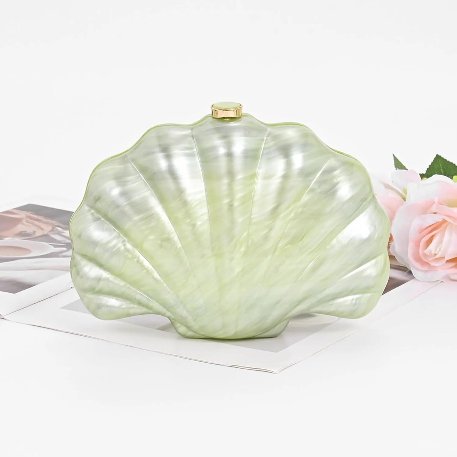 Shell Evening Clutch Purse For Women,Trendy Pearl Acrylic Handbags Shoulder Bag Crossbody Purse Party Seashell Luxury