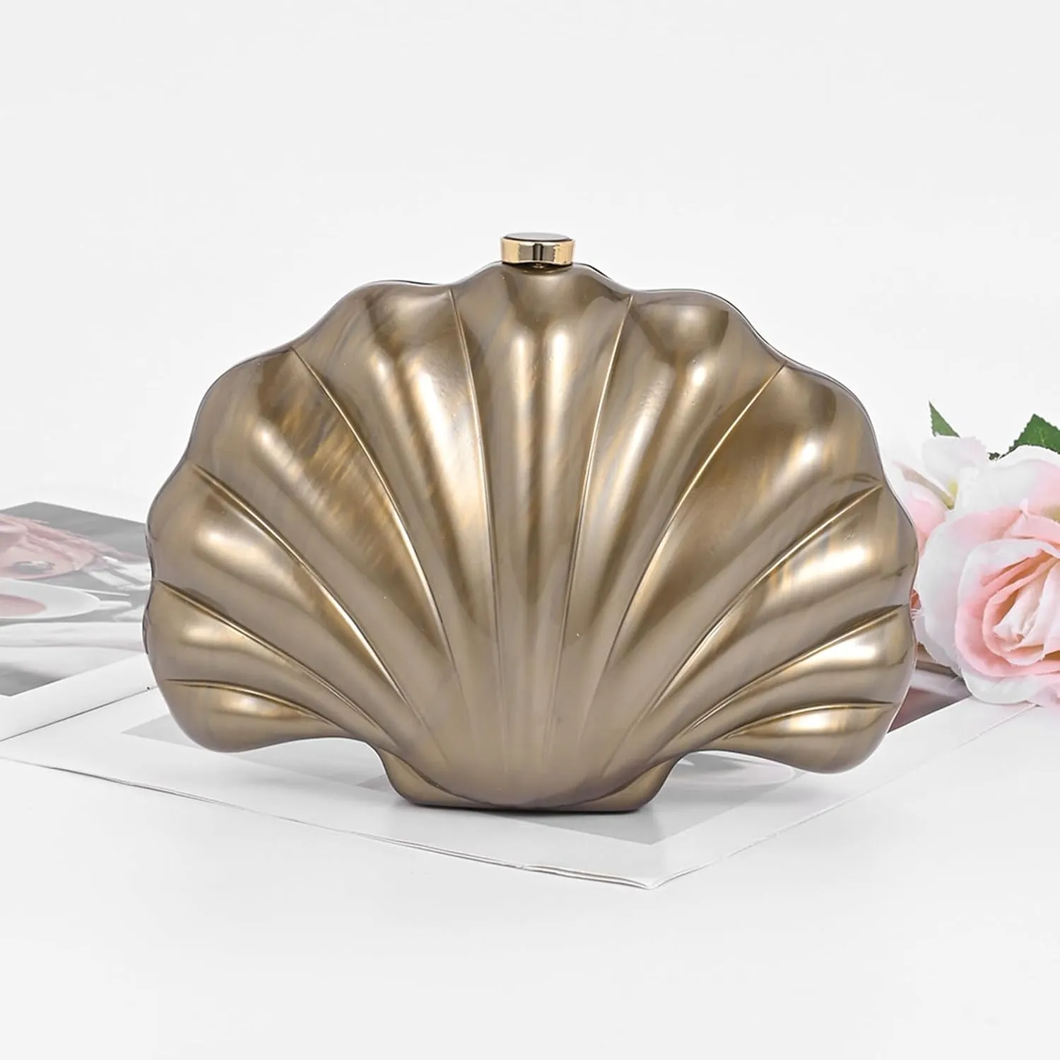 Shell Evening Clutch Purse For Women,Trendy Pearl Acrylic Handbags Shoulder Bag Crossbody Purse Party Seashell Luxury