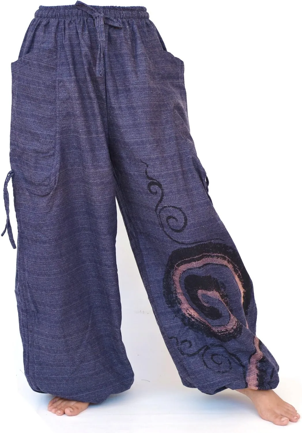 Siamrose Baggy Harem Pants Men Women, Wide Leg Yoga Lounge Trousers, Adjustable Length, 2 Pockets, One Size