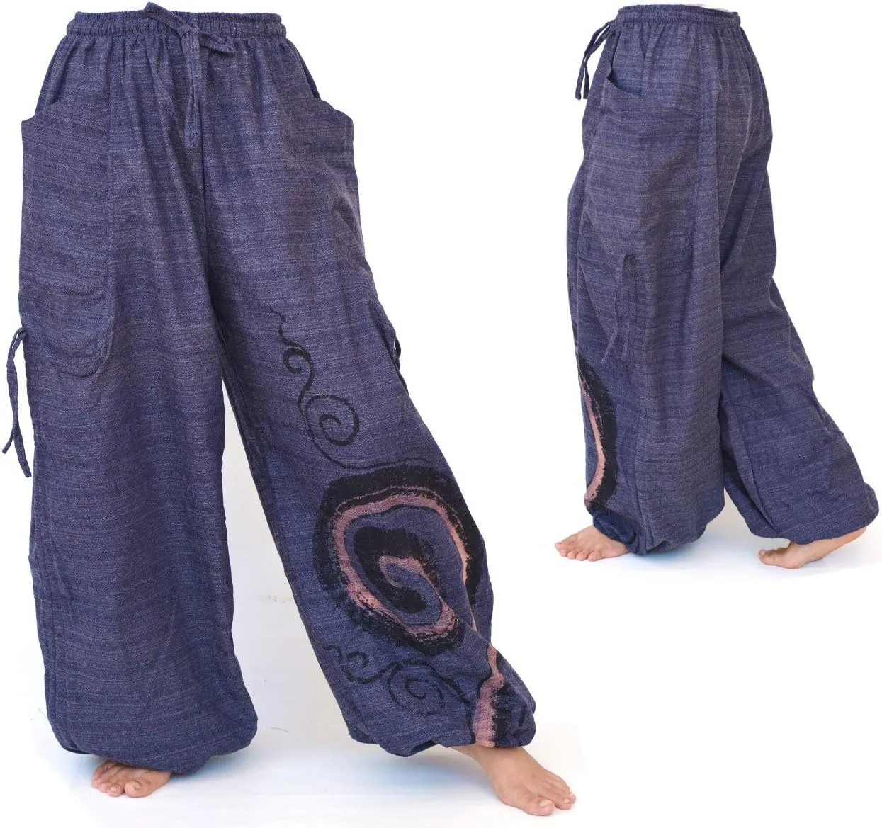Siamrose Baggy Harem Pants Men Women, Wide Leg Yoga Lounge Trousers, Adjustable Length, 2 Pockets, One Size