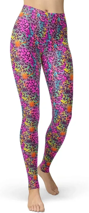 sissycos Women's 80s Leggings Neon Artistic Splash Printed Buttery Soft Stretchy Pants