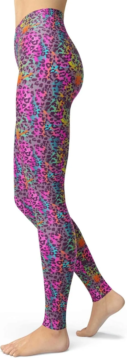 sissycos Women's 80s Leggings Neon Artistic Splash Printed Buttery Soft Stretchy Pants