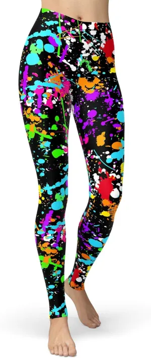 sissycos Women's 80s Leggings Neon Artistic Splash Printed Buttery Soft Stretchy Pants