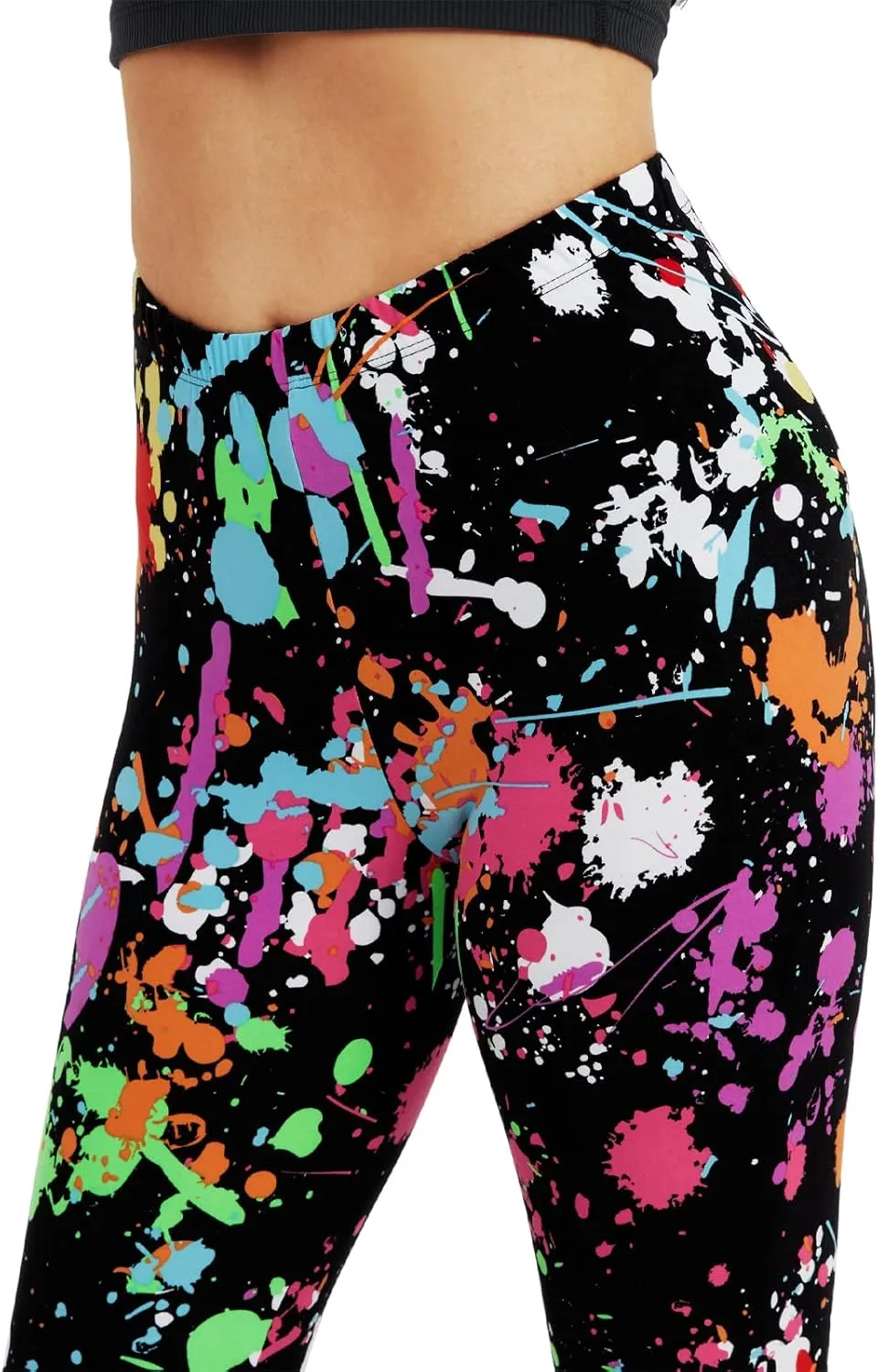sissycos Women's 80s Leggings Neon Artistic Splash Printed Buttery Soft Stretchy Pants