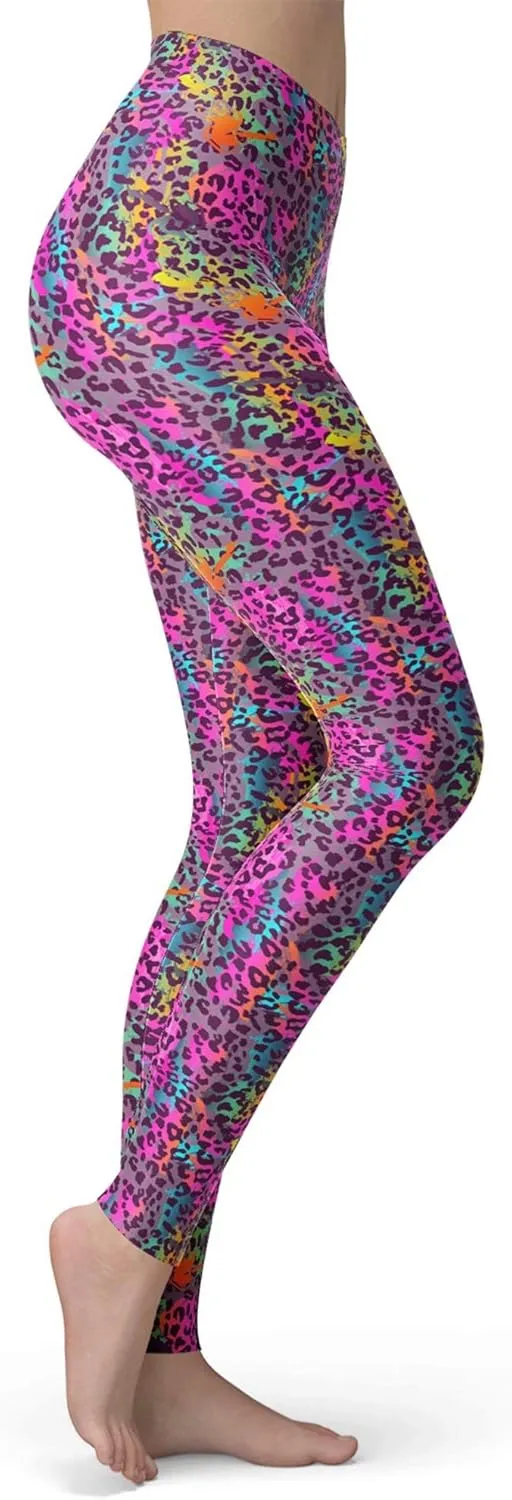 sissycos Women's 80s Leggings Neon Artistic Splash Printed Buttery Soft Stretchy Pants