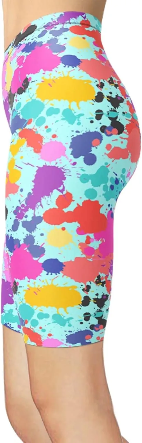 sissycos Women's Artistic Splash Printed Biker Shorts Buttery Soft Workout Leggings