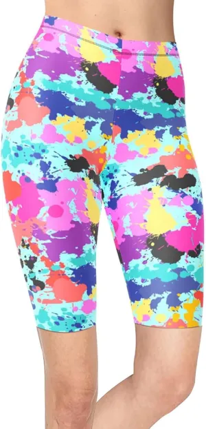sissycos Women's Artistic Splash Printed Biker Shorts Buttery Soft Workout Leggings