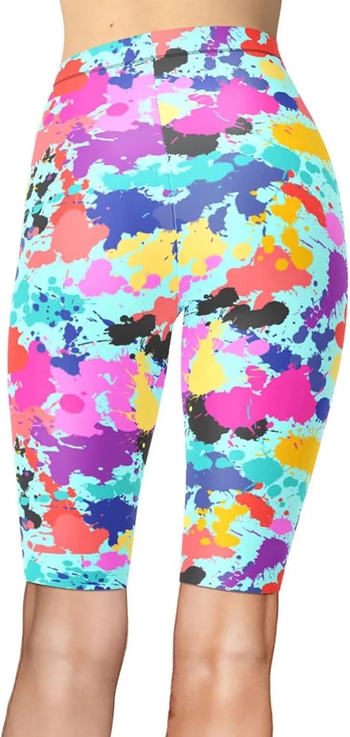 sissycos Women's Artistic Splash Printed Biker Shorts Buttery Soft Workout Leggings