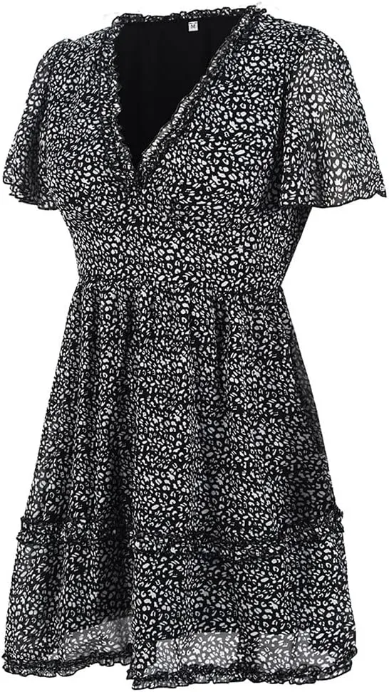 Sister Amy Women's 2023 Spring Summer Deep V Neck Ruffle Long Sleeve Floral Print Mini Dress