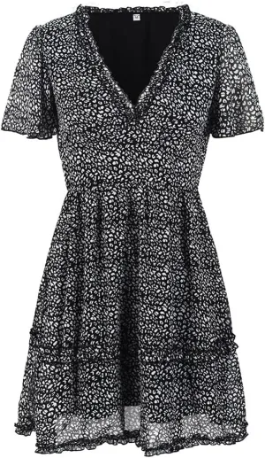 Sister Amy Women's 2023 Spring Summer Deep V Neck Ruffle Long Sleeve Floral Print Mini Dress