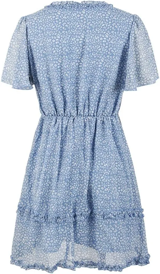 Sister Amy Women's 2023 Spring Summer Deep V Neck Ruffle Long Sleeve Floral Print Mini Dress