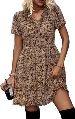 Sister Amy Women's 2023 Spring Summer Deep V Neck Ruffle Long Sleeve Floral Print Mini Dress