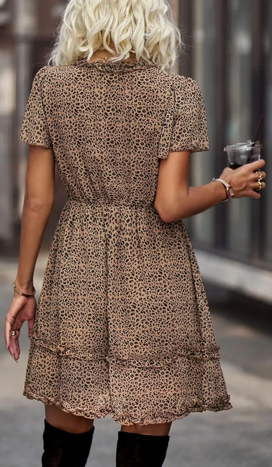 Sister Amy Women's 2023 Spring Summer Deep V Neck Ruffle Long Sleeve Floral Print Mini Dress
