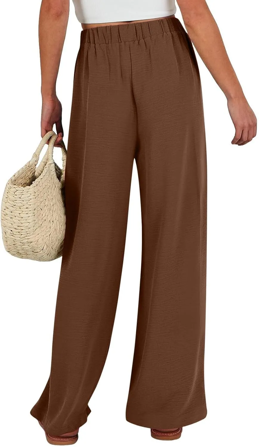 Solid Cotton Linen Pants for Women Wide Leg Drawstring Elastic High Waist Pant Casual Summer Relax Trousers