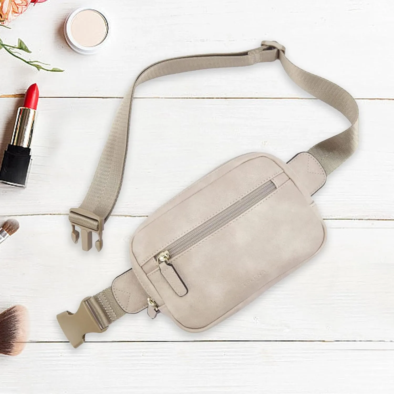 Stylish Belt Bag with Multiple Compartments And Adjustable Strap, Beige
