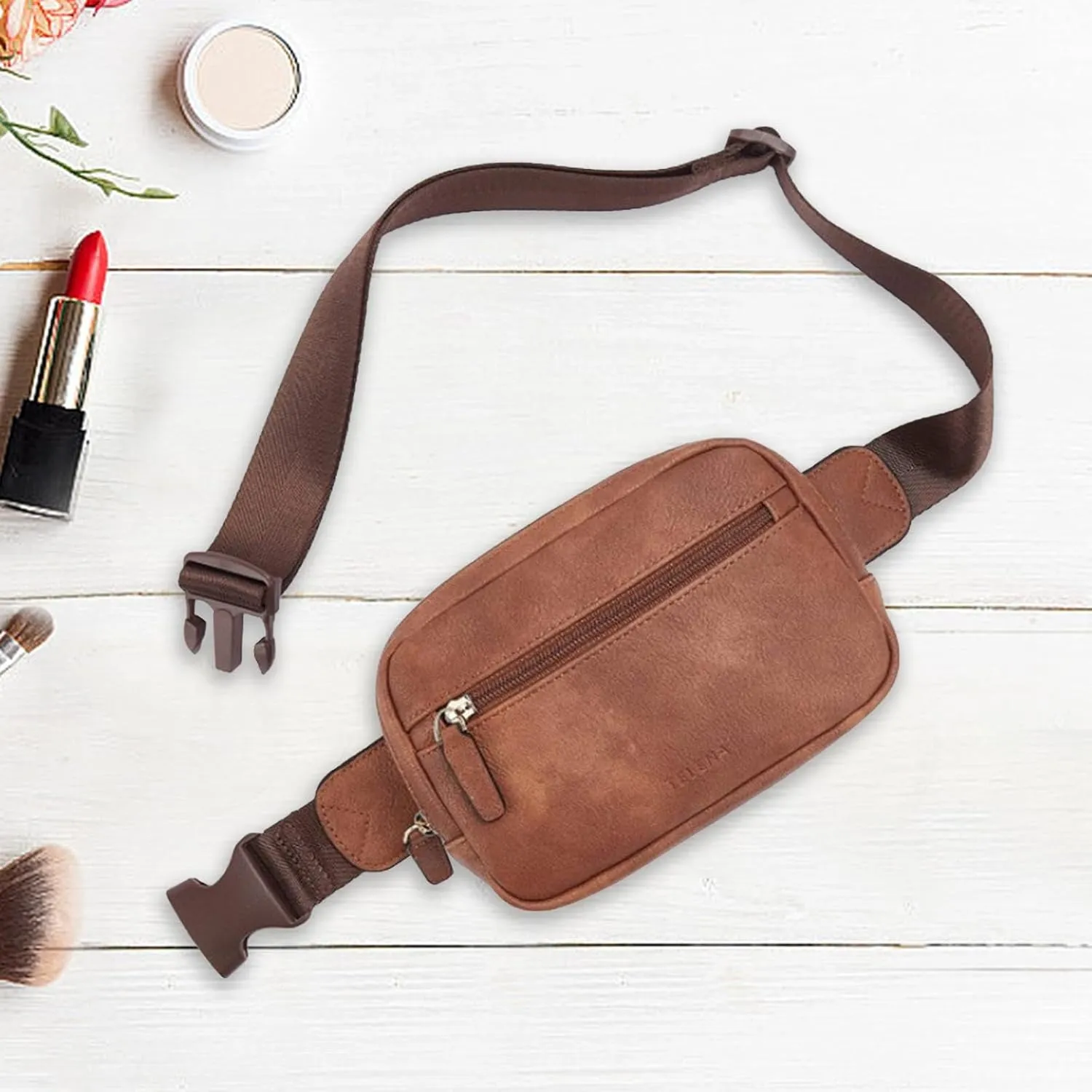 Stylish Belt Bag with Multiple Compartments And Adjustable Strap, Light Brown