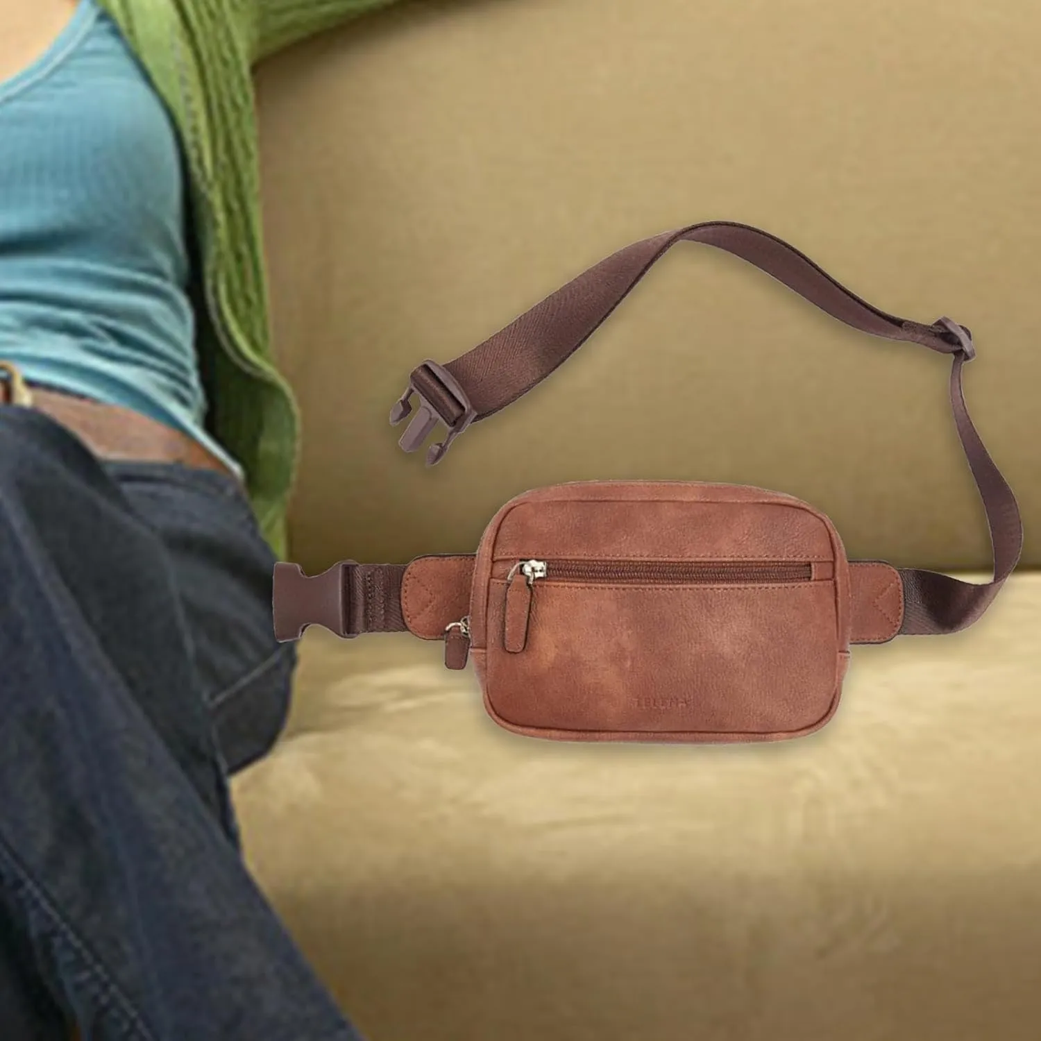 Stylish Belt Bag with Multiple Compartments And Adjustable Strap, Light Brown