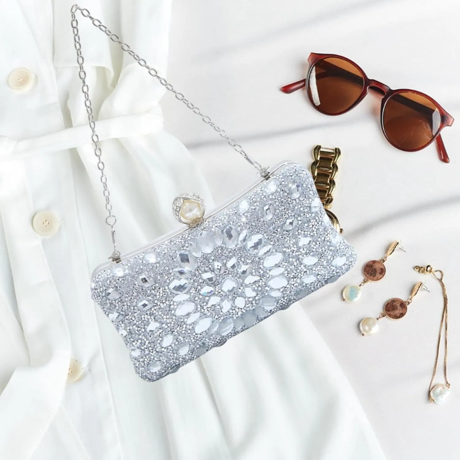 Stylish Rhinestone Clutch Purse - Portable Handbag for Weddings, Banquets, and Engagements