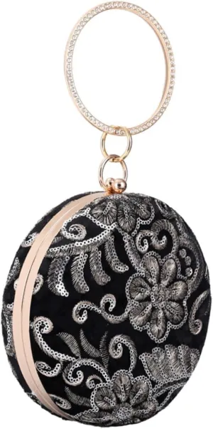 Stylish Round Embroidered Banquet Bag Rhinestones Women's Clutch for Wedding Banquet