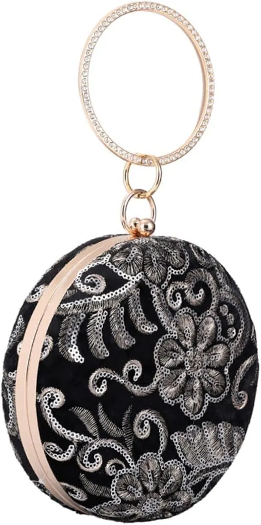 Stylish Round Embroidered Banquet Bag Rhinestones Women's Clutch for Wedding Banquet