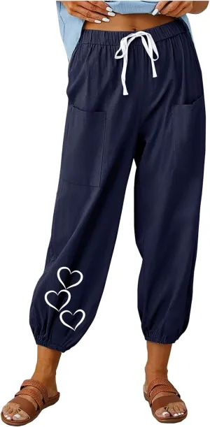Summer Pants for Women 2024 Casual Linen Pants Light Weight Loose Comfy Lounge Pants Comfy Trousers