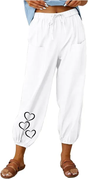 Summer Pants for Women 2024 Casual Linen Pants Light Weight Loose Comfy Lounge Pants Comfy Trousers