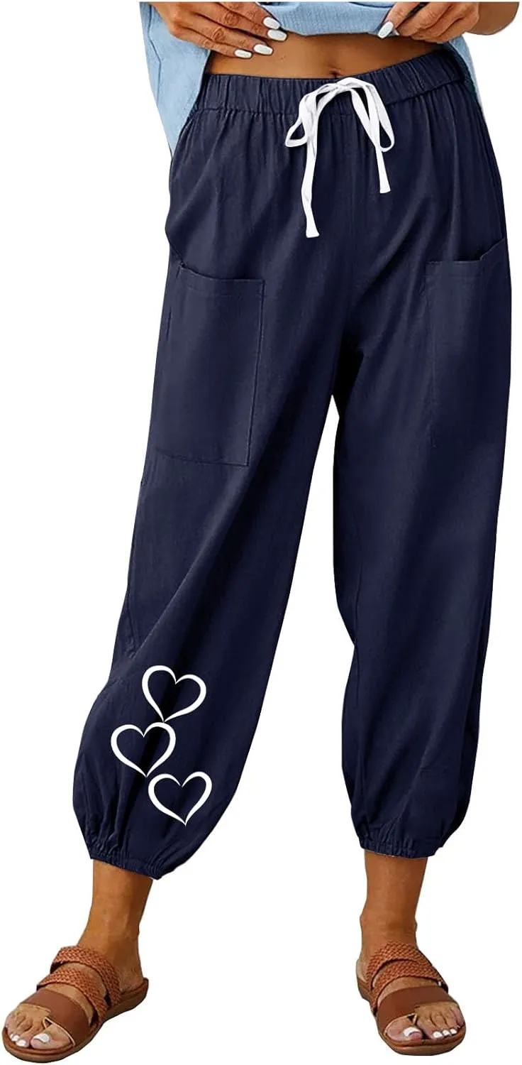 Summer Pants for Women 2024 Casual Linen Pants Light Weight Loose Comfy Lounge Pants Comfy Trousers