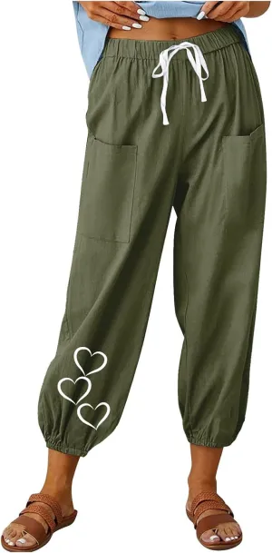 Summer Pants for Women 2024 Casual Linen Pants Light Weight Loose Comfy Lounge Pants Comfy Trousers