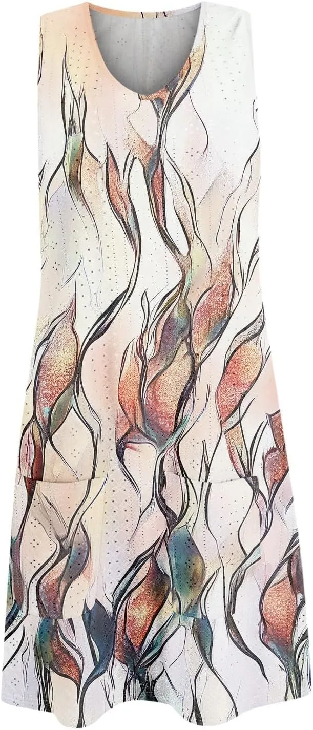 Summer Sleeveless Sundress Women's Plus Size Fitness Dress Lady Comfy Loose