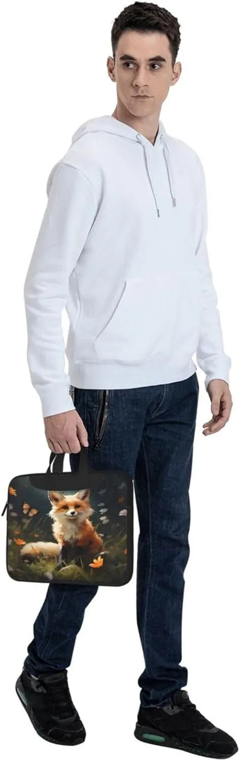 Thin Laptop Bag Floral Artistic Fox Painting Laptop Sleeve Case For Men Women Lightweight Computer Messenger Bag