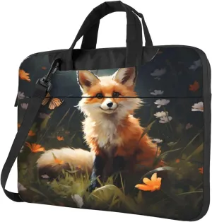 Thin Laptop Bag Floral Artistic Fox Painting Laptop Sleeve Case For Men Women Lightweight Computer Messenger Bag