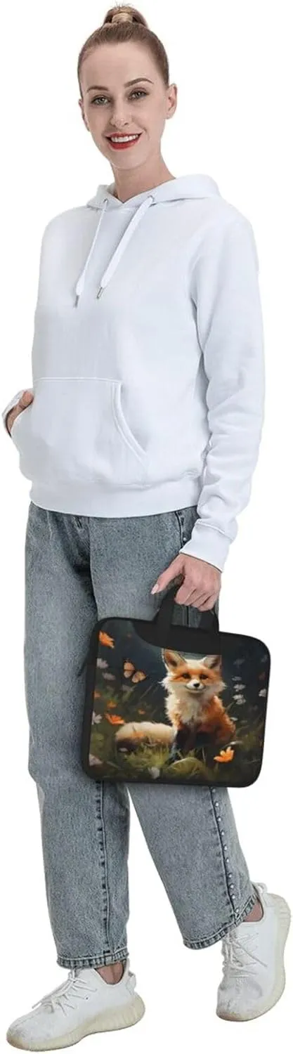 Thin Laptop Bag Floral Artistic Fox Painting Laptop Sleeve Case For Men Women Lightweight Computer Messenger Bag
