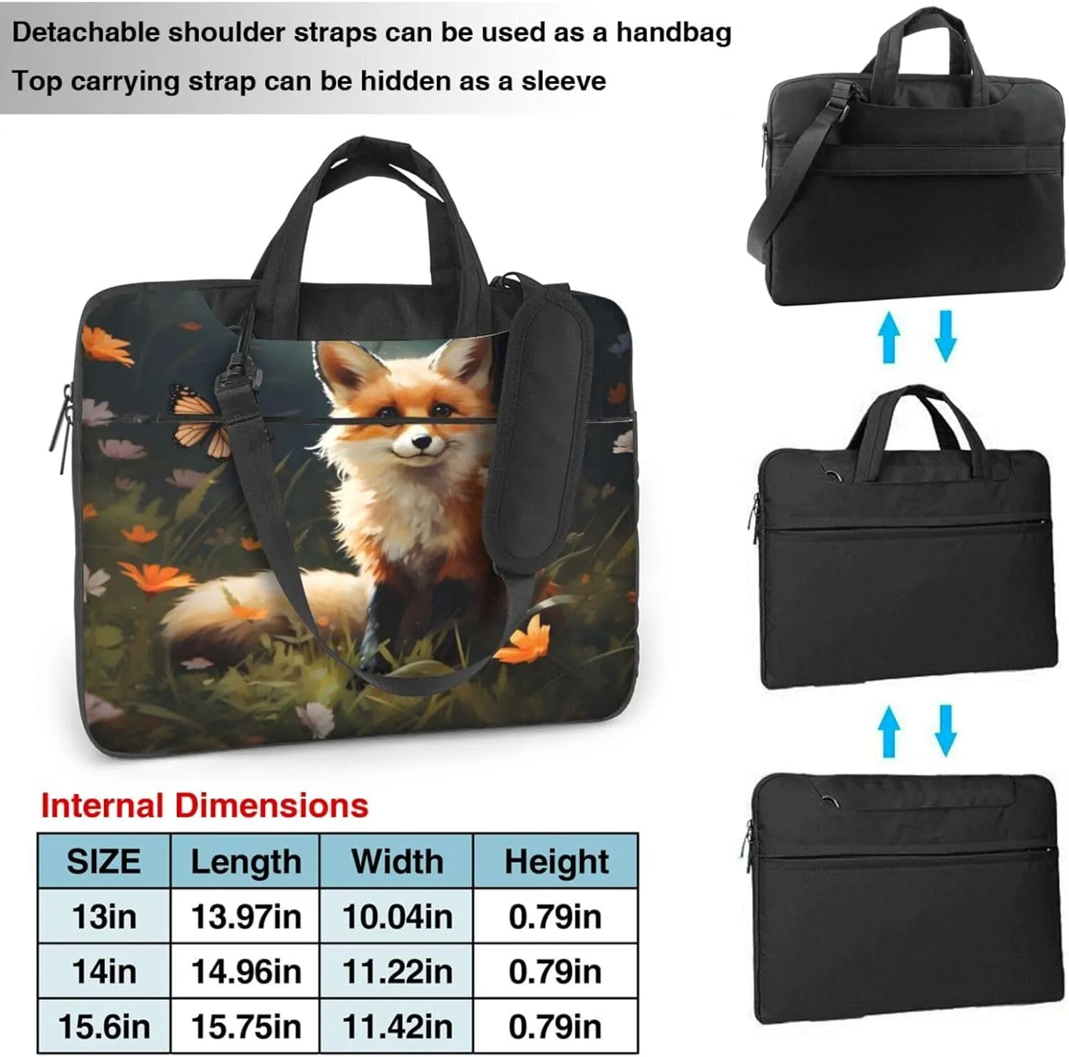 Thin Laptop Bag Floral Artistic Fox Painting Laptop Sleeve Case For Men Women Lightweight Computer Messenger Bag