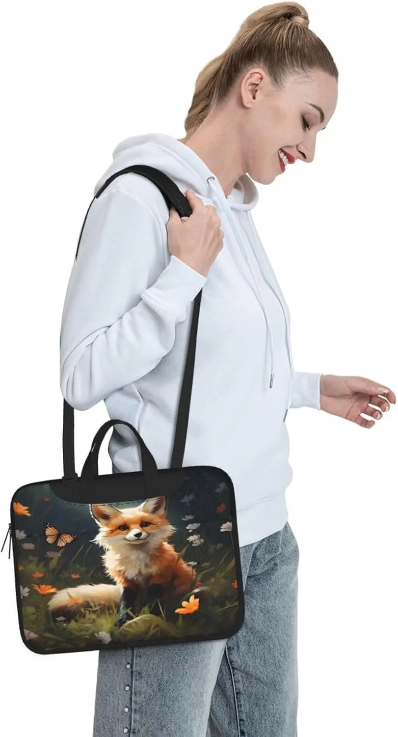 Thin Laptop Bag Floral Artistic Fox Painting Laptop Sleeve Case For Men Women Lightweight Computer Messenger Bag