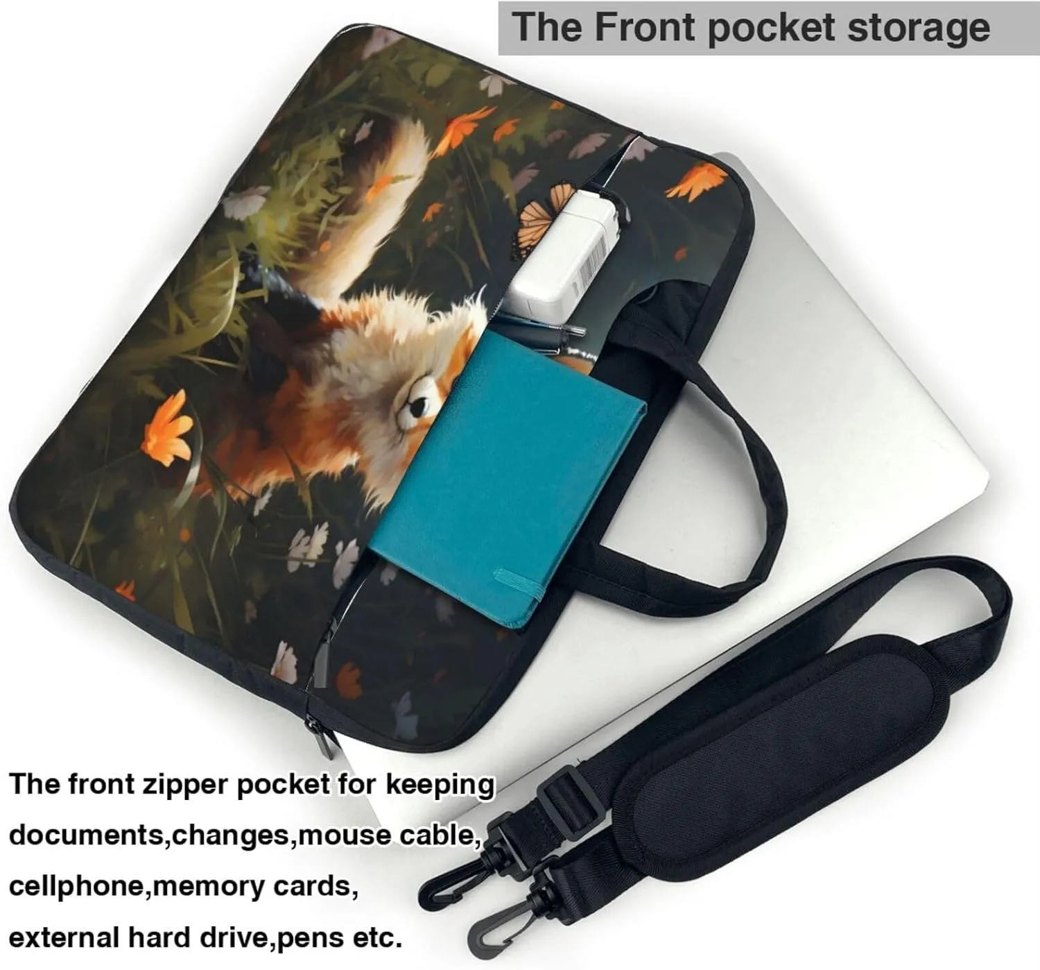 Thin Laptop Bag Floral Artistic Fox Painting Laptop Sleeve Case For Men Women Lightweight Computer Messenger Bag