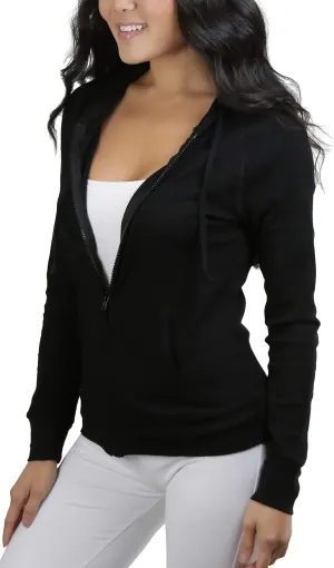 ToBeInStyle Womens Velour Terry Active Cropped Zip-Up Jacket with Hood
