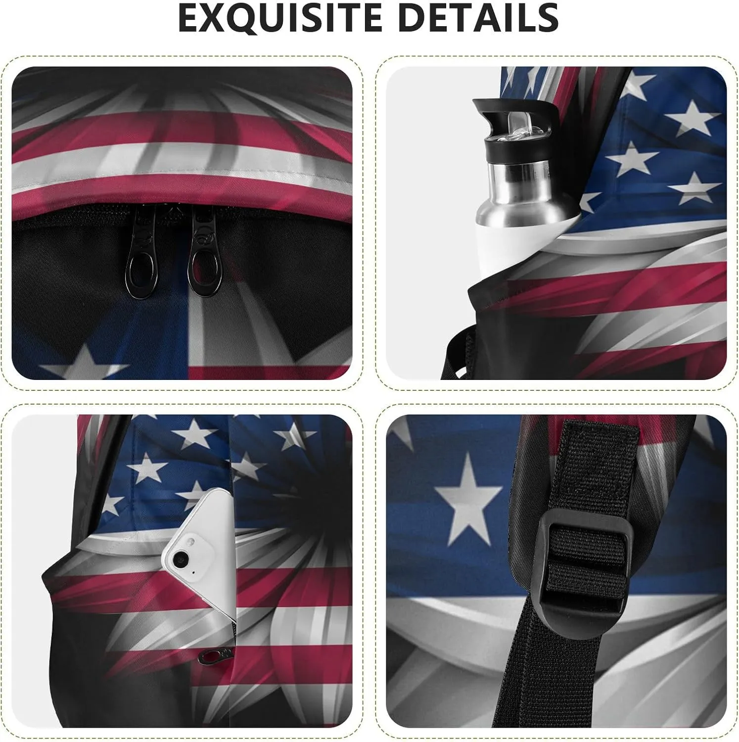 Travel Backpack Laptop Backpack College Computer Bag Gift Artistic American Flag Flower for Men & Women