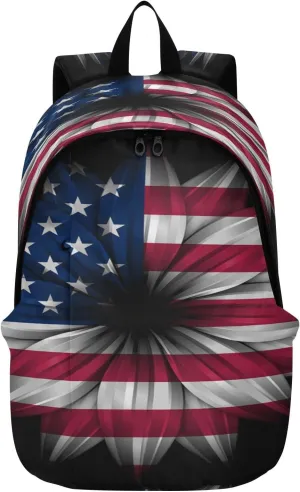 Travel Backpack Laptop Backpack College Computer Bag Gift Artistic American Flag Flower for Men & Women